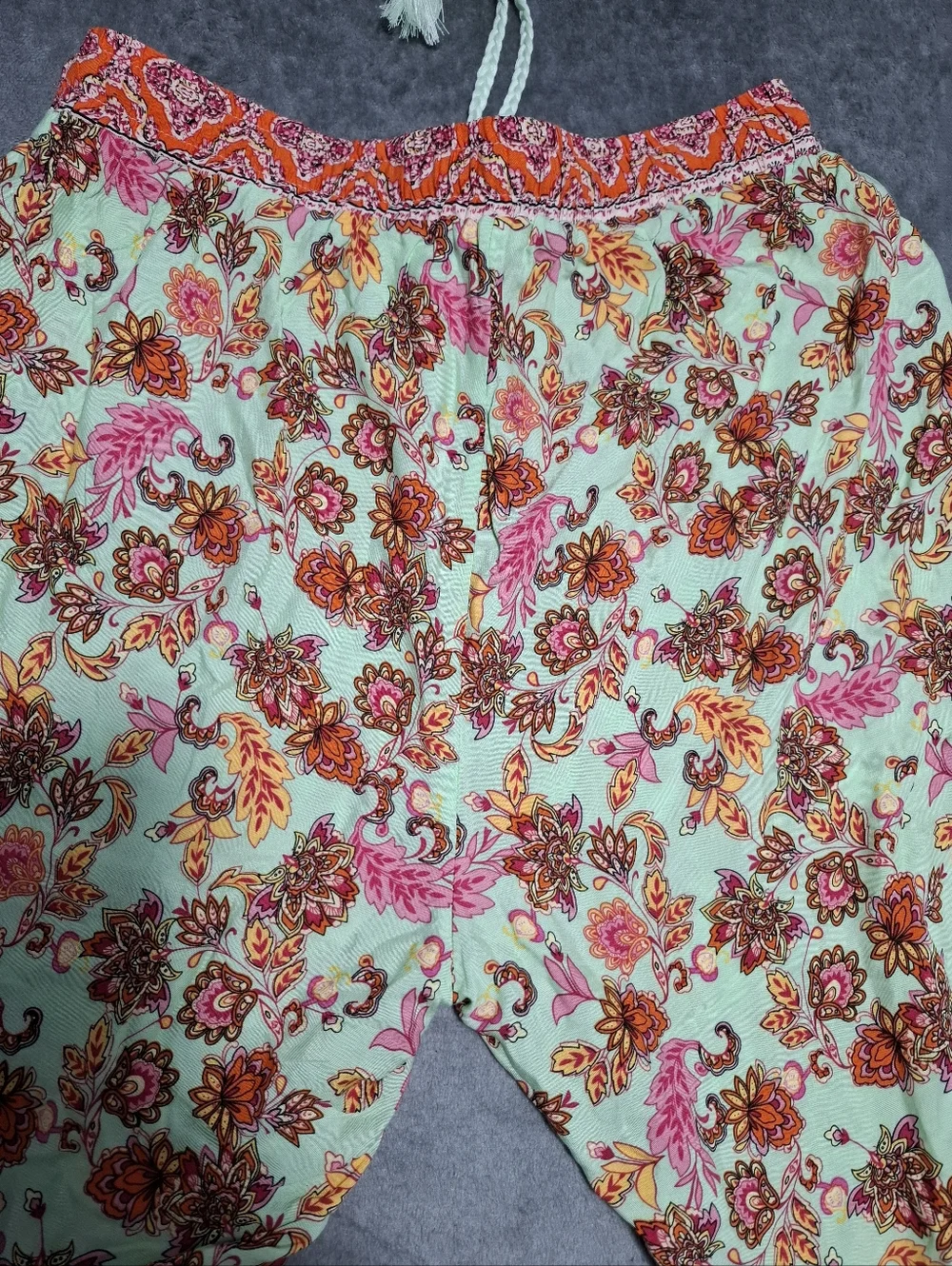 Paparazzi Lightweight Colorful Wide Leg Pants Sz L Drawstring Boho Indie Summer
